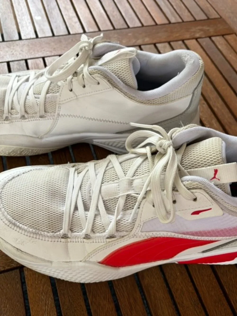 PUMA Men’s Basketball Shoes White Red Low Top 195560-01 Size 13